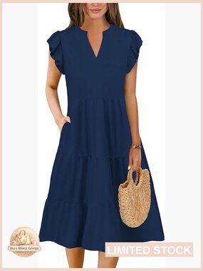Elegant Midi Dress Tiered A-Line Flutter Sleeves Casual Spring Summer Plus Size